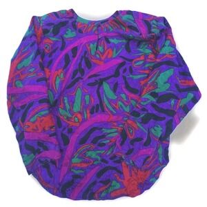 Vintage Flora Kung 90's Colorful Print 100% Silk Top Shoulder Pads Size 12